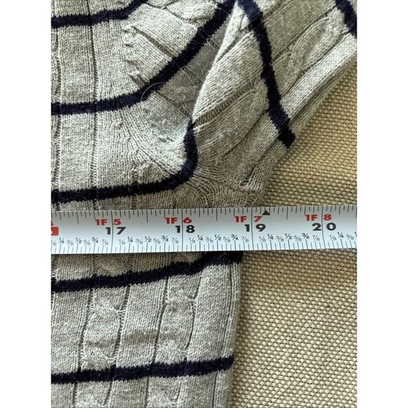 U.S. POLO ASSN. V-Neck Sweater Women’s Large Gray Navy Stripes Cable Knit - Picture 6 of 7